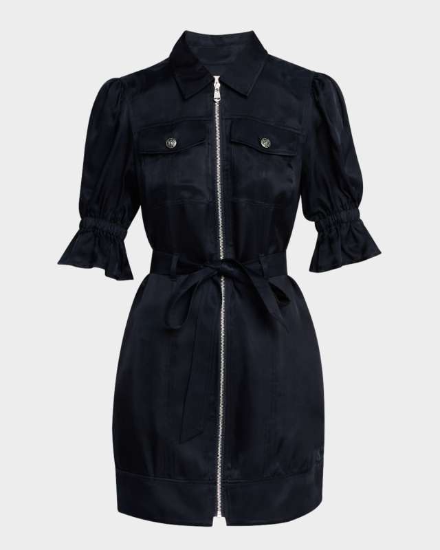 Holly Puff-Sleeve Zip-Front Mini Dress